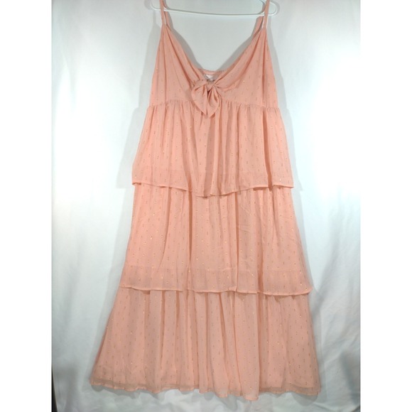LC Lauren Conrad Dresses & Skirts - LC Lauren Conrad Peach Gold Polka Dot Chiffon Tiered Maxi‎ Dress Size 2X